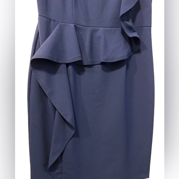 CALVIN KLEIN Asymmetrical Ruffle Dress in Royal Blue - Picture 2 of 11
